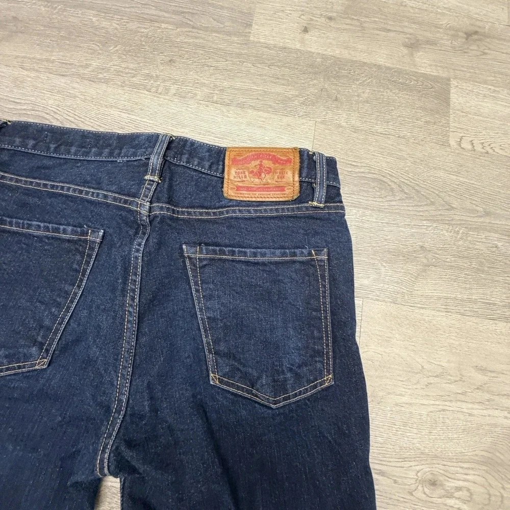 Flint & Tinder 365 Jeans Mens 31x33 Slim Blue White Oak Cone Denim Dark Wash